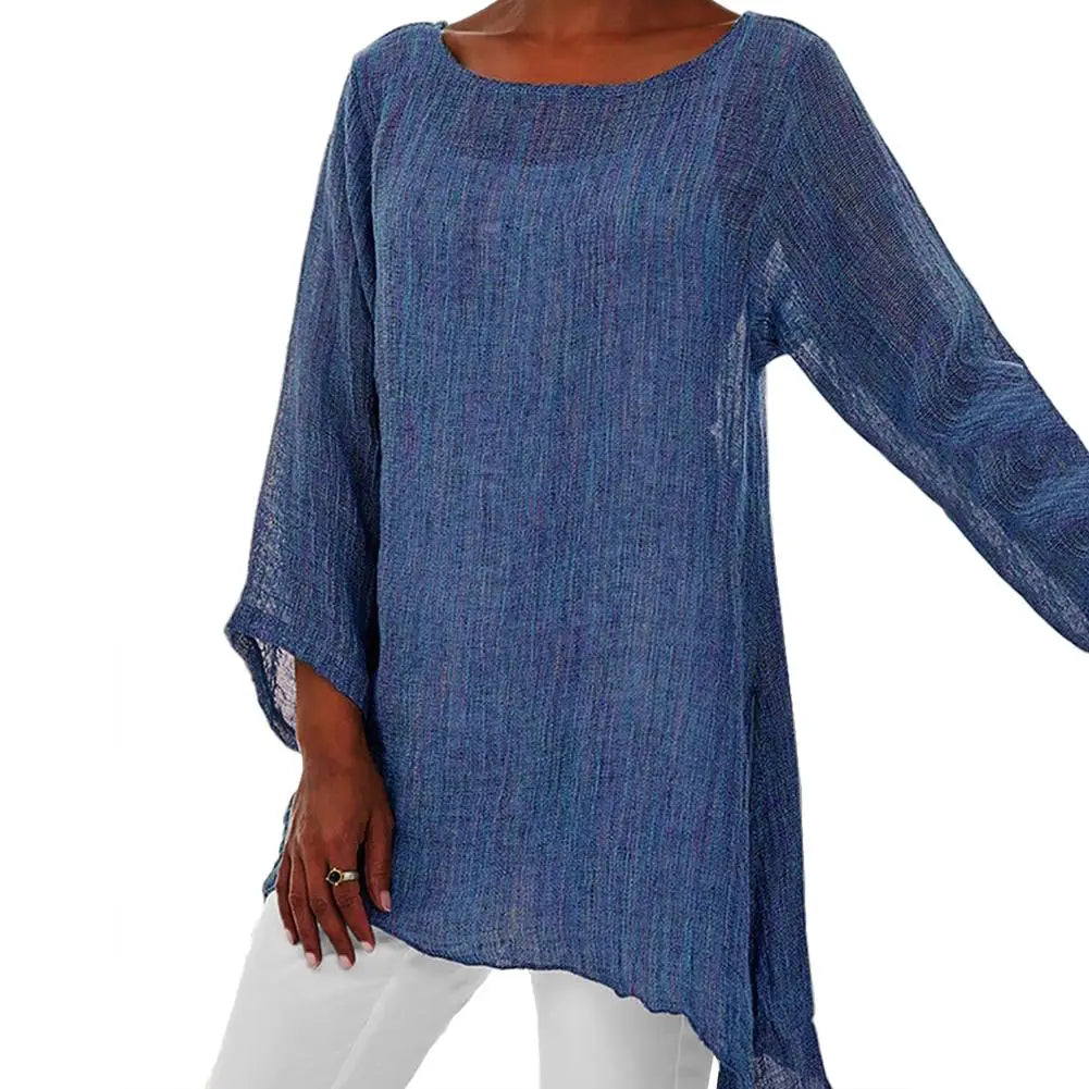 Women's Cotton/Linen O-Neck Oversized Tunic