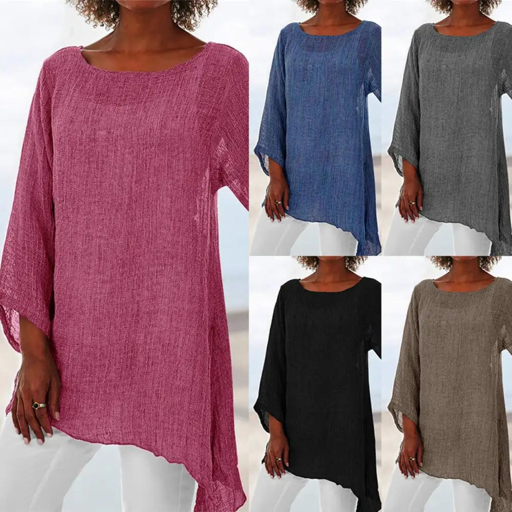 Women's Cotton/Linen O-Neck Oversized Tunic