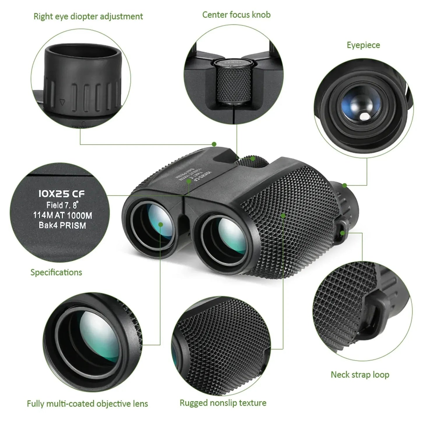 BAK4 10X25 HD Mini Binoculars