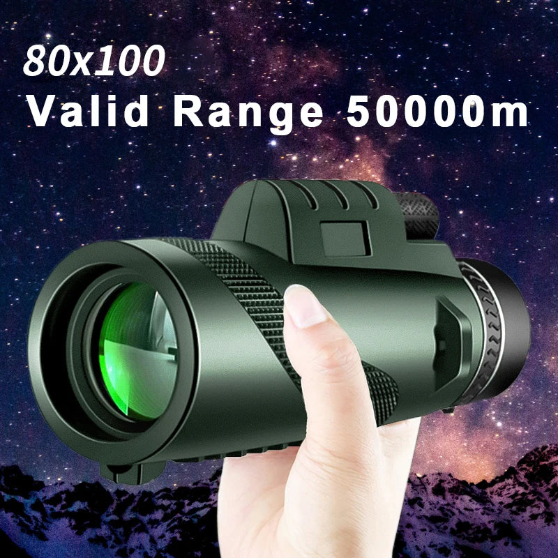 80x100 HD ZOOM Powerful Monocular Long Range Telescope w/Tripod Clip