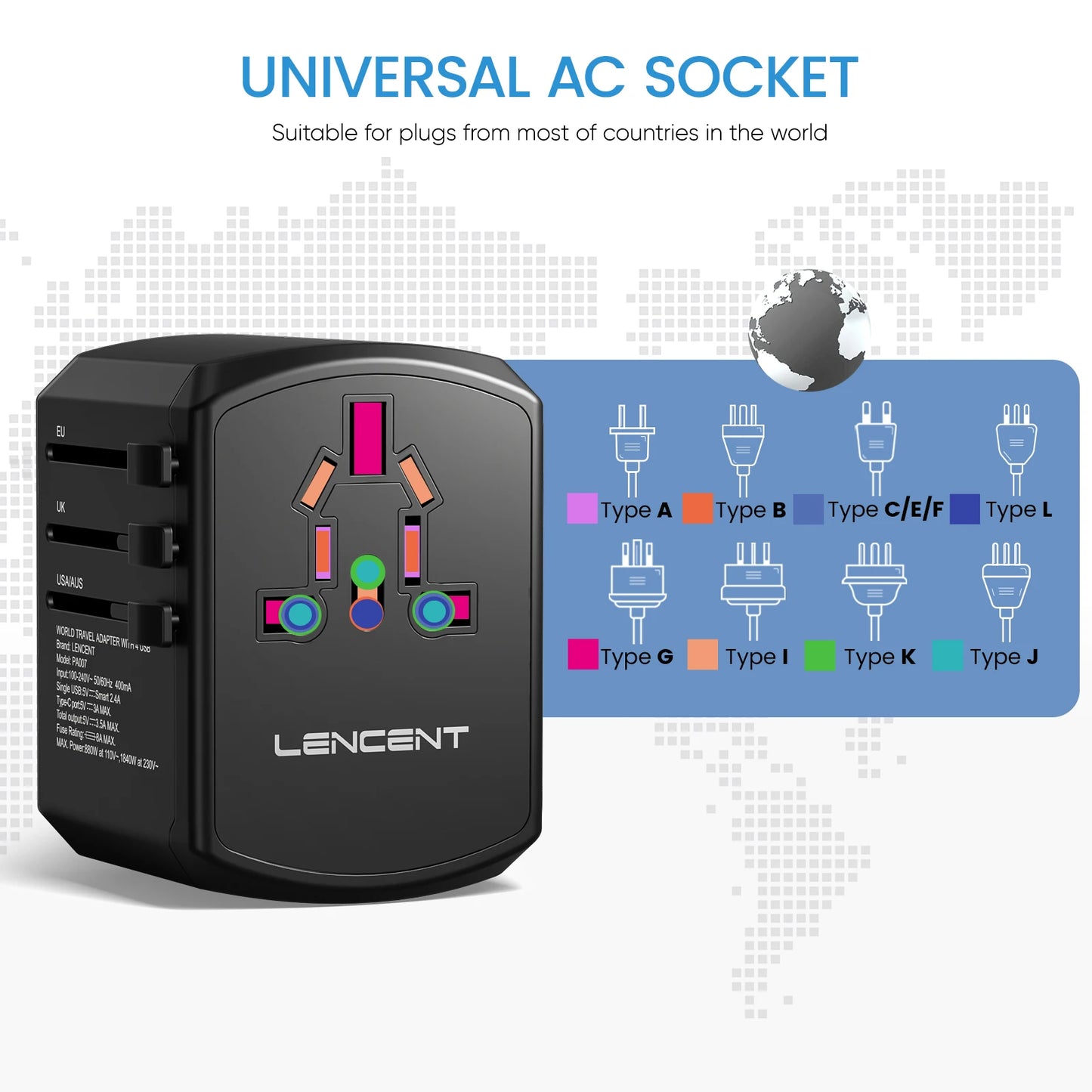 LENCENT Universal Travel Adapter