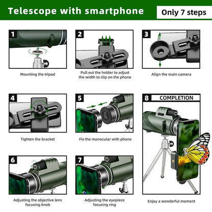 80x100 HD ZOOM Powerful Monocular Long Range Telescope w/Tripod Clip