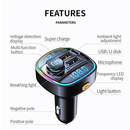 Bluetooth 5.0 FM Transmitter Handsfree Car Radio Modulator