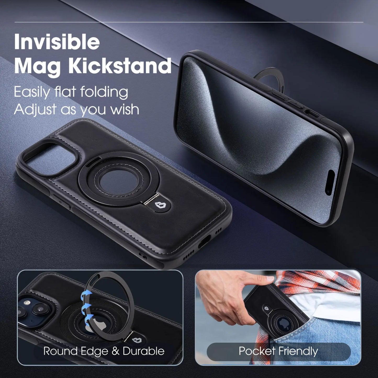 Leather Magnetic Ring Stand Phone Case For iPhone 15 14 13 12